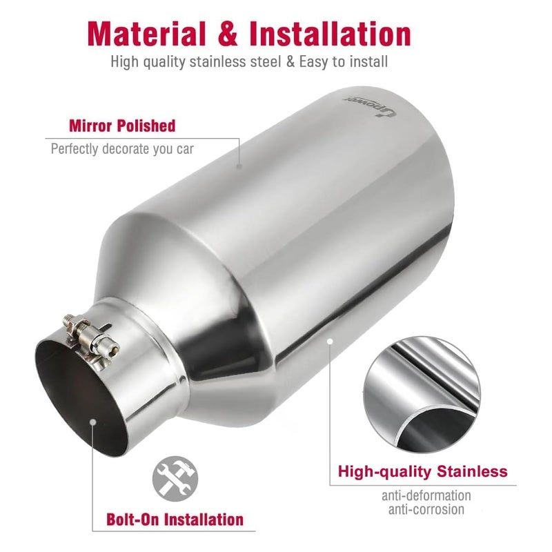 Upower 4 inch Inlet 8 inch Outlet Exhaust Tip Stainless Steel 4" to 8" Tail Pipe Tips 15" Long Bolt-On 45 Degree Angle Cut Universal for Car Truck - Image 5